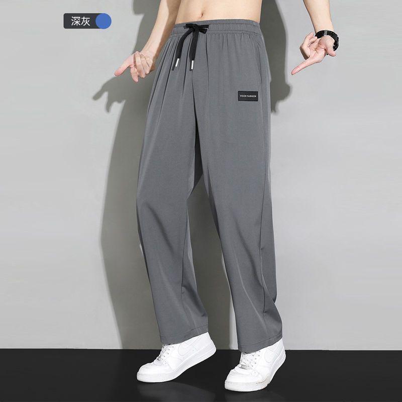Pants - パンツ 男性用 接触冷感 速乾性 ワイドレッグパンツ イージーパンツ リラックスフィット ストレートパンツ ブラック グレー ポリエステル 混紡 薄手 春夏 カジュアル スポーツ