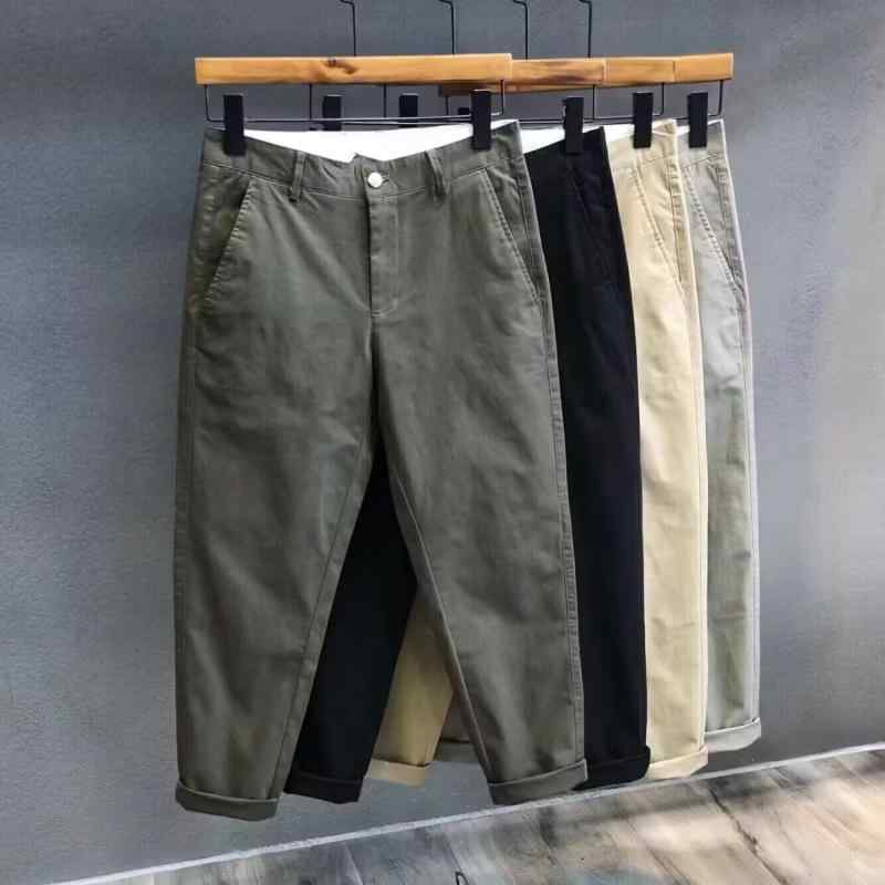 パンツ メンズ 男性用 スリムフィット ストレート 9分丈 カジュアルパンツ 薄手 無地 韓国 ズボン 伸縮性 通気性 カーキ ブラック系
