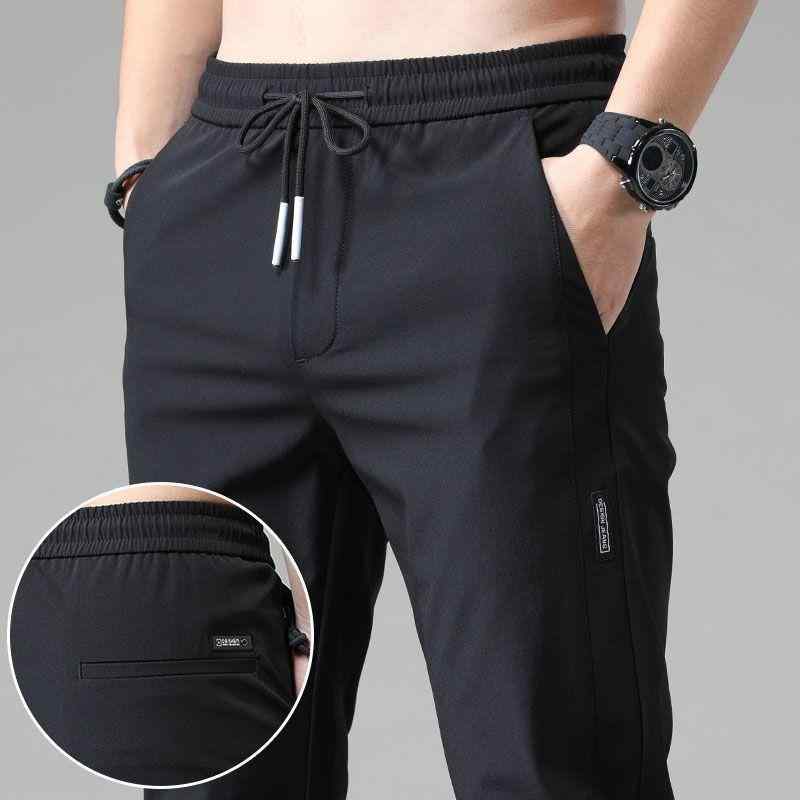 カジュアルパンツ メンズ 男性用 ズボン 春夏 薄手 ストレート ウエストゴム 韓国 黒 紺 グレー カーキ 緑 伸縮性 通気性