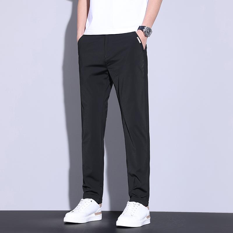 Half Pants, Shorts - ズボン メンズ 男性用 接触冷感 薄手 ストレートパンツ 伸縮性 吸湿速乾 通気性 ビジネス カジュアル 普段使い 紺 グレー 黒