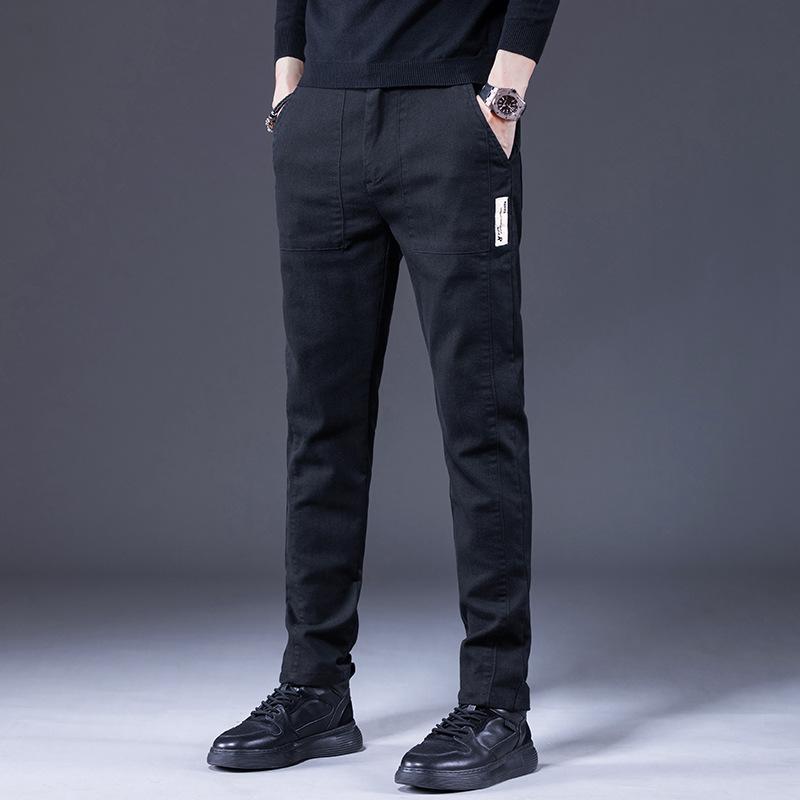 パンツ メンズ ワークパンツ ゴムウエスト ストレート 伸縮性 スリム カジュアルパンツ スラックス ロングパンツ ミディアムウエスト 無地 ダークグレー ブラック ブルー ライトグレー 綿 春秋