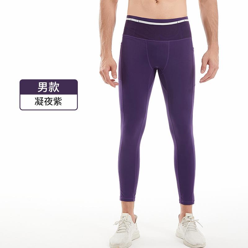 パンツ 男性用 ランニング トレーニング スポーツウェア レギンス スキニー 速乾性 伸縮性 ストレッチ 9分丈 ポケット付き 黒 青 緑 紫 紺 S M L XL