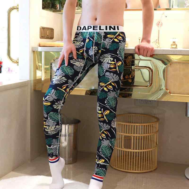 ボトムス メンズ 男性用 綿 プリント あったか インナーシャツ レギンス スパッツ 大きいサイズ 迷彩柄 羽根柄 リーフ柄(x2)