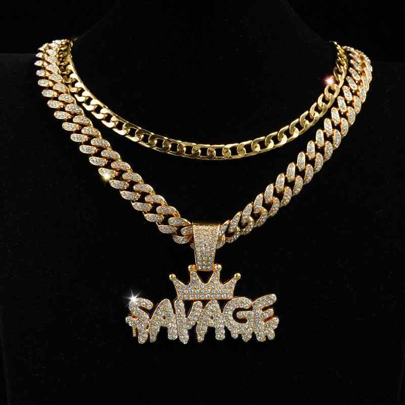 Rhinestone - ネックレス メンズ 男性用 キューバチェーン ブレスレット 3点セット ジルコニア クラウン イニシャル ラッキーアイテム 電気メッキ加工 ヒップホップ ストリート アフリカン 南米 東南アジア 北米 アジア1