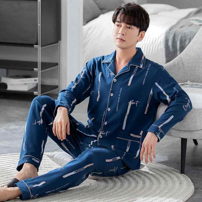 パジャマ メンズ 男性用 秋冬 綿 コットン 長袖 前開き 襟付き 大きいサイズ ゆったり リラックス 部屋着 ルームウェア 上下セット 寝巻き 寝間着 保温 通気性 快適 普段使い