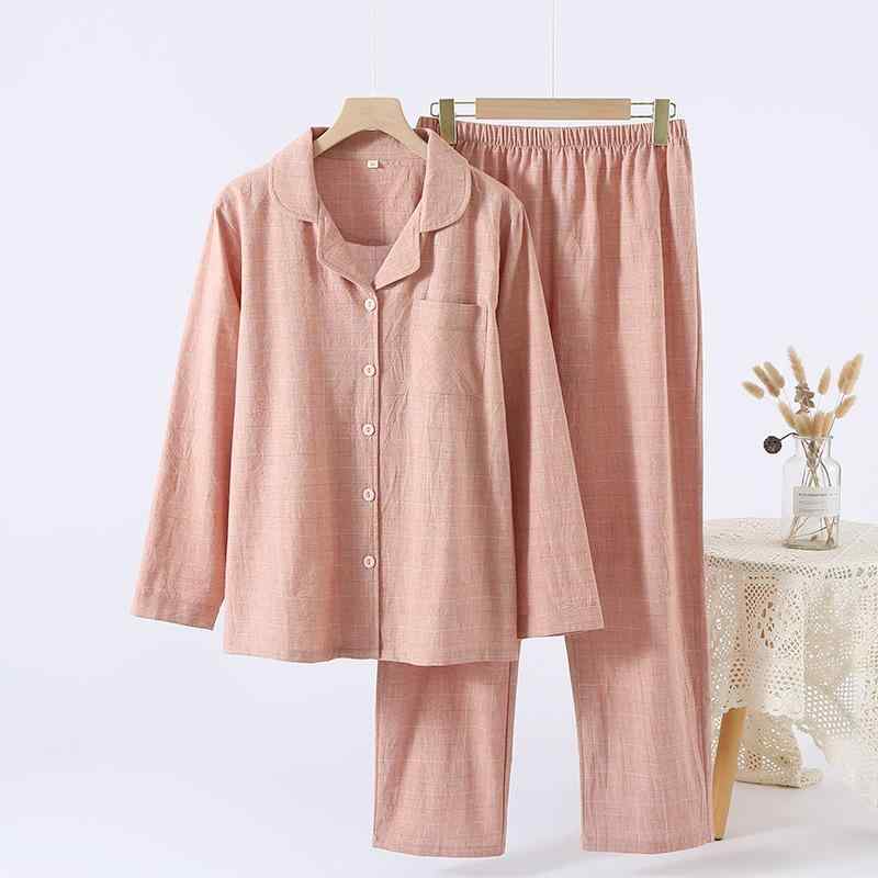 無 - 印 風 新型 カップル 色 織 綿 パジャマ 女性 春秋 男性 家庭 服 セット 卸売り