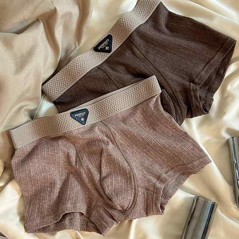 メンズ 下着 トランクス リブ編み コットン 混紡 通気性 無地 シンプル おしゃれ 土陶棕色 云岩グレー ..