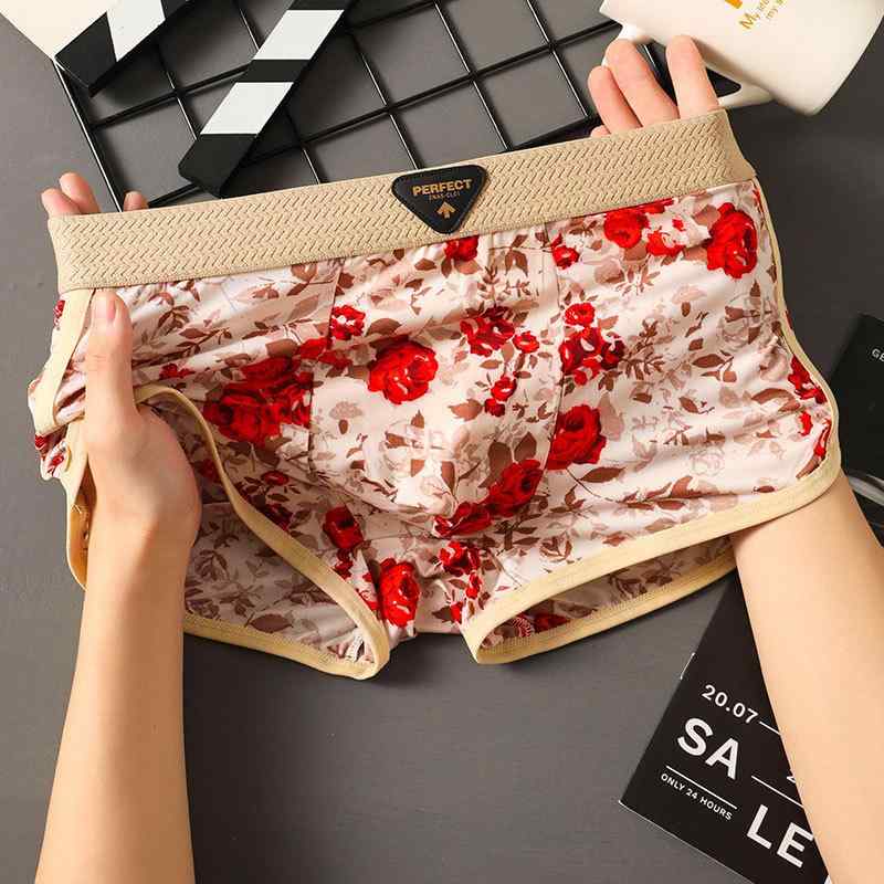 Men'S Underwear - メンズ 下着 男性用 ボクサーパンツ ポリエステル 針織 ローズ柄 花柄 通気性 接触冷感 オールシーズン