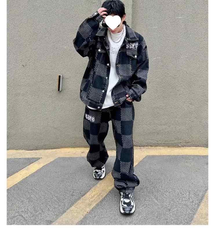 セットアップ メンズ カジュアル 綿混紡 ジャケット ワイドパンツ 上下セット ブルー ブラック スポーティ 普段使い 春秋