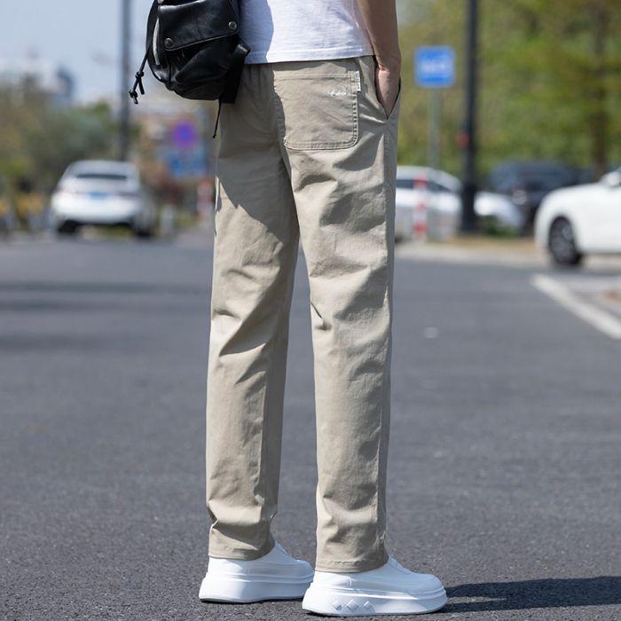 カジュアルパンツ 男性用 コットン 伸縮性 ストレートパンツ 薄手 リラックスパンツ イージーパンツ ミドルエイジ 普段使い 高弾性 防しわ加工 ブラック カーキ グリーン