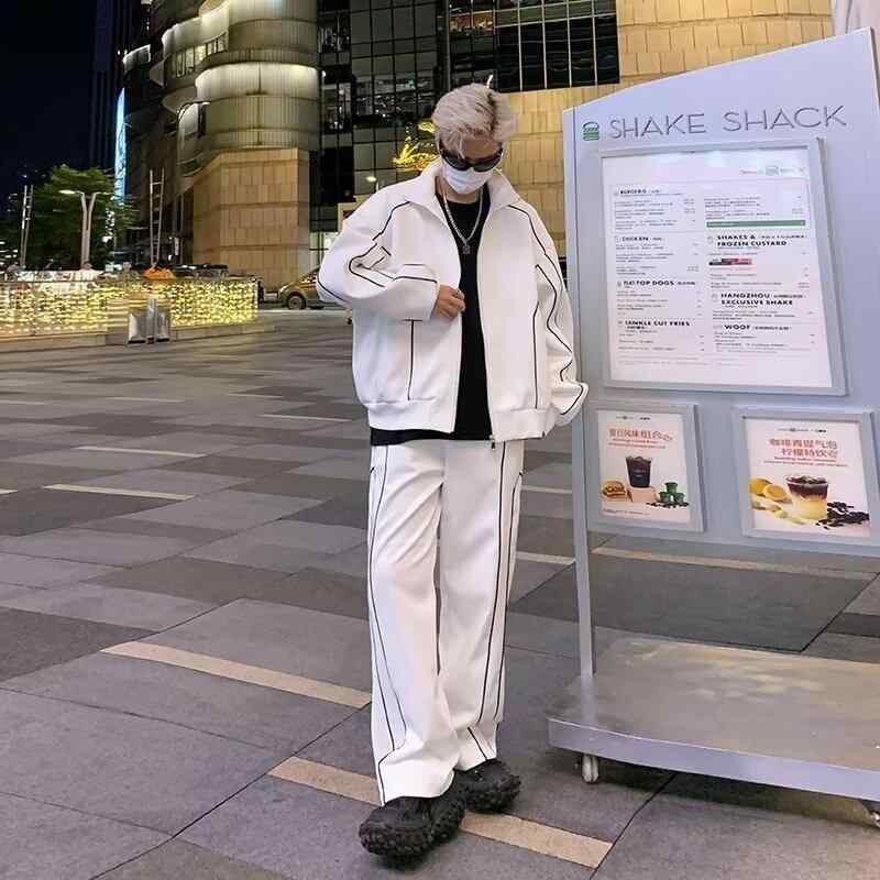 セットアップ メンズ 秋物 スポーツウェア 上下セット 運動着 部屋着 ジャージ ジャケット ワイドパンツ ゆったり ホワイト ブラック