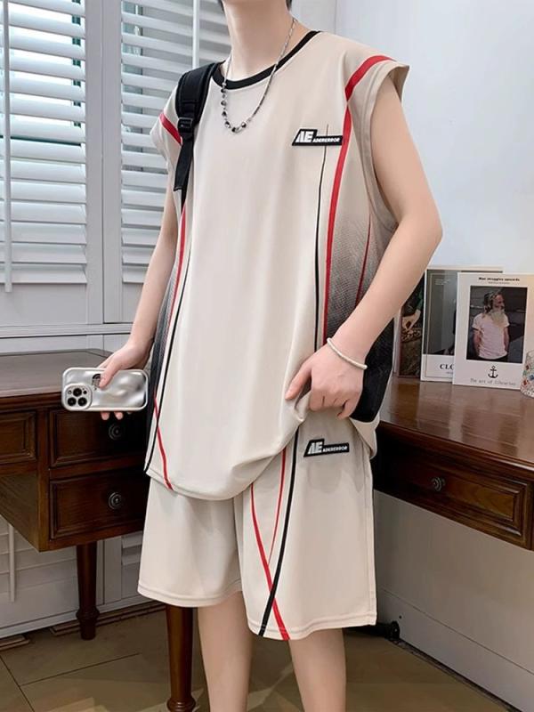 スポーツウェア 男性用 ノースリーブ Tシャツ ショートパンツ 上下セット 接触冷感 吸湿速乾 ランニング トレーニング ウェア 部屋着 春夏 ブラック ホワイト ベージュ