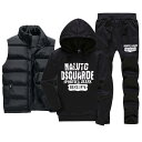 メンズ スウェット パーカー ベスト セットアップ 男性用 普段着 部屋着 ポリエステル 長袖 長ズボン 春秋 黒 ブラック レッド 赤 ネイビー 紺 グレー ブルー