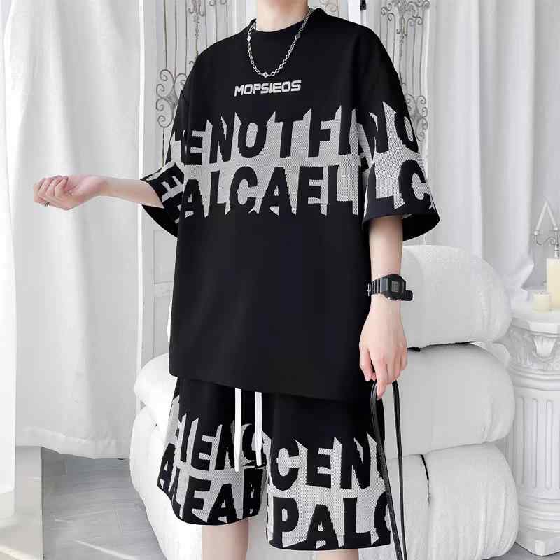 セットアップ メンズ 上下セット 半袖 Tシャツ ショートパンツ ポリエステル 薄手 ゆったりサイズ 部屋着 普段使い アウトドア ブラック ホワイト グリーン 春夏