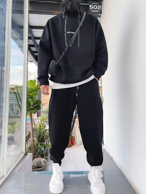 スウェット セットアップ メンズ 秋冬用 厚手 スポーティ ウェア 上下セット 長袖 プルオーバー トレーナー パンツ 部屋着 ルームウェア カジュアル ブラック グレー