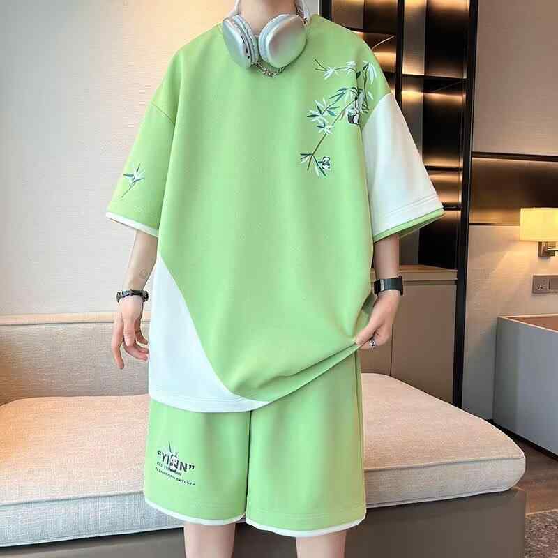 スポーツ 半袖 スーツ メンズ 夏 中学生 カジュアル ルーズ 夏 ショーツ 2点 セット