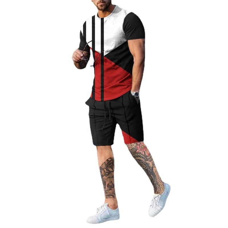 メンズ スポーツウェア セットアップ 半袖 短パン 3Dプリント ポリエステル 薄手 夏 男性用 普段使い 部屋着 Tシャツ ショートパンツ