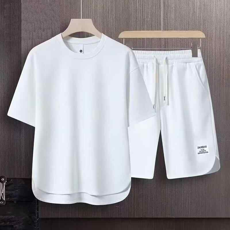 スポーツウェア セットアップ 男性用 Tシャツ &amp; ハーフパンツ 上下セット ポリエステル 接触冷感 普段使い ルームウェア ブラック ブラウン グレー ベージュ ホワイト M L XL 2XL 3XL 4XL 5XL