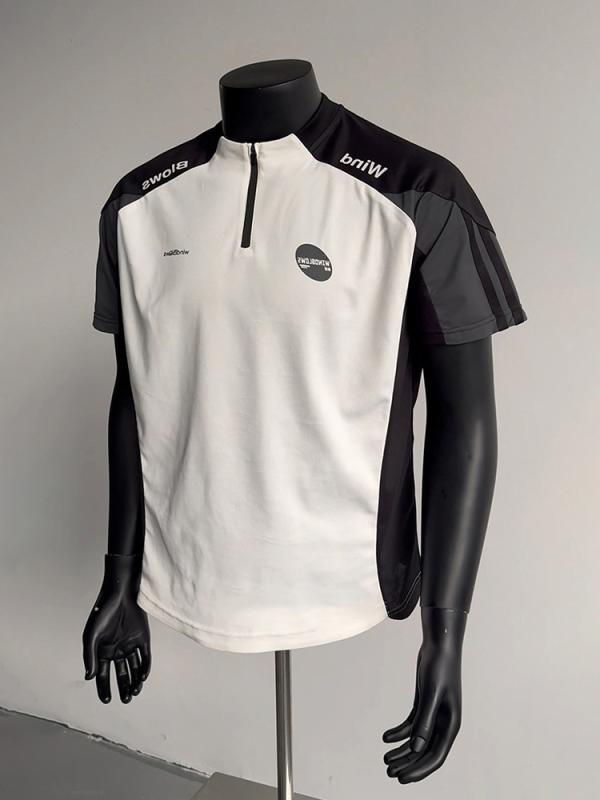 Tシャツ メンズ 男性用 半袖 ポロシャツ ハーフジップ 切り替え 配色 無地 アウトドア スポーツ ウェア トップス ルームウェア