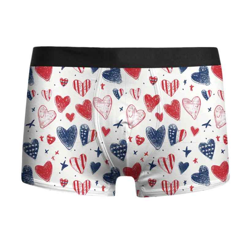 メンズ 下着 男性用 ボクサーパンツ 平角パンツ 愛 ハート柄 再生繊維 3Dデジタルプリント 快適 伸縮 通気 中腰