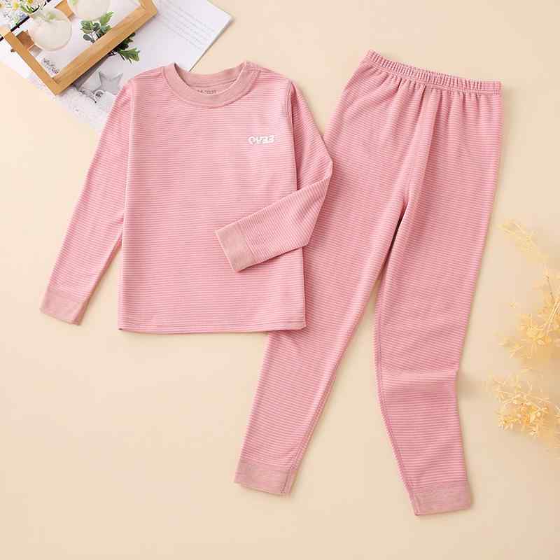 キッズ インナーウェア 秋冬用 子供用 ウール 混紡 長袖 トップス パンツ 上下セット ストライプ柄 パジャマ 保温性 通気性 部屋着(x2)