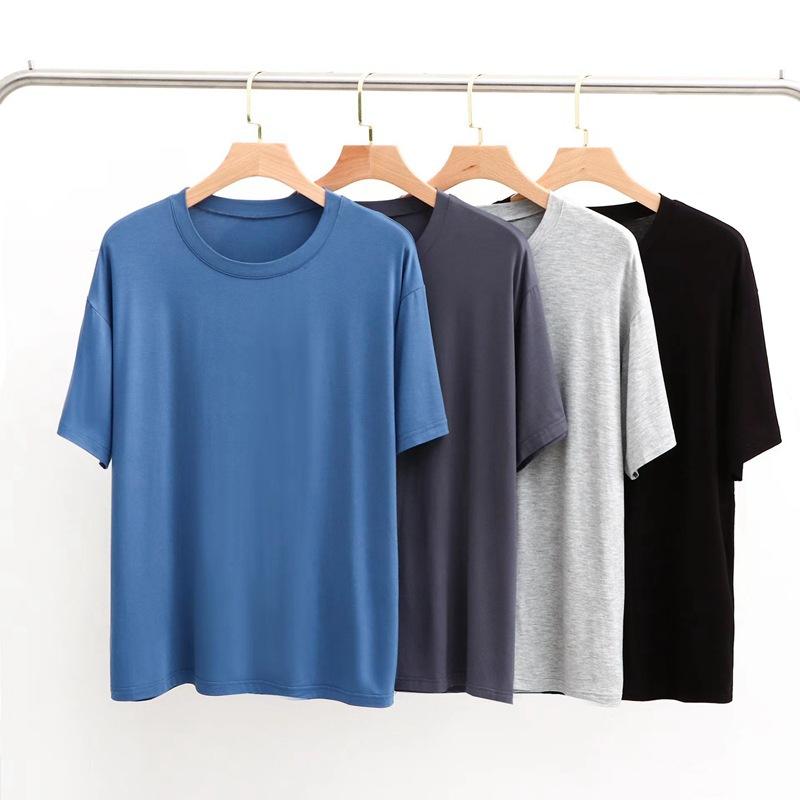 Tシャツ メンズ 男性用 半袖 薄手 Tシャツ モダール ラウンドネック 無地 接触冷感 涼しい 伸縮性 スポーツ 普段使い リラックス 部屋..