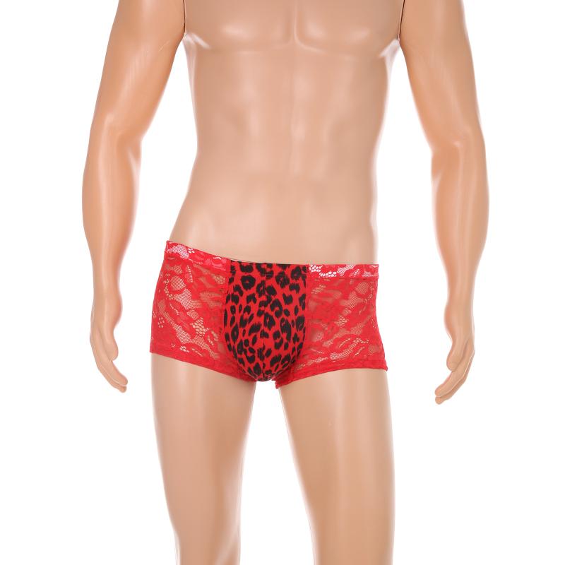 パンツ 男性用 下着 ローライズ ボクサーパンツ ヒョウ柄 レース シースルー 通気性