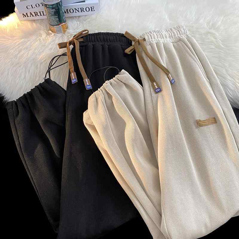 カジュアルパンツ メンズ 春秋 港風 コーデュロイ ワイドレッグパンツ ストレートパンツ ズボン 男性用 リラックスパンツ 普段使い スポーツウェア(x2)