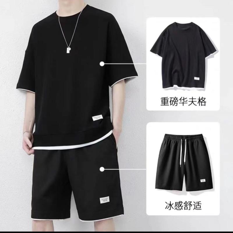 LINEAR shopのセットアップ メンズ 男性用 ハニカム柄 Tシャツ ショートパンツ 上下 2点セット スポーティ カジュアル 普段使い 部屋着 ポリエステル ブラック ネイビー グレー オレンジ ブルー ホワイト(x2)｜アングル2