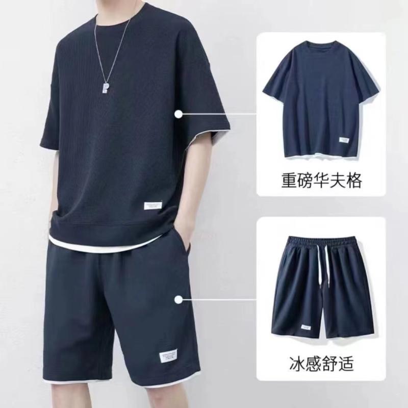 LINEAR shopのセットアップ メンズ 男性用 ハニカム柄 Tシャツ ショートパンツ 上下 2点セット スポーティ カジュアル 普段使い 部屋着 ポリエステル ブラック ネイビー グレー オレンジ ブルー ホワイト(x2)｜アングル3