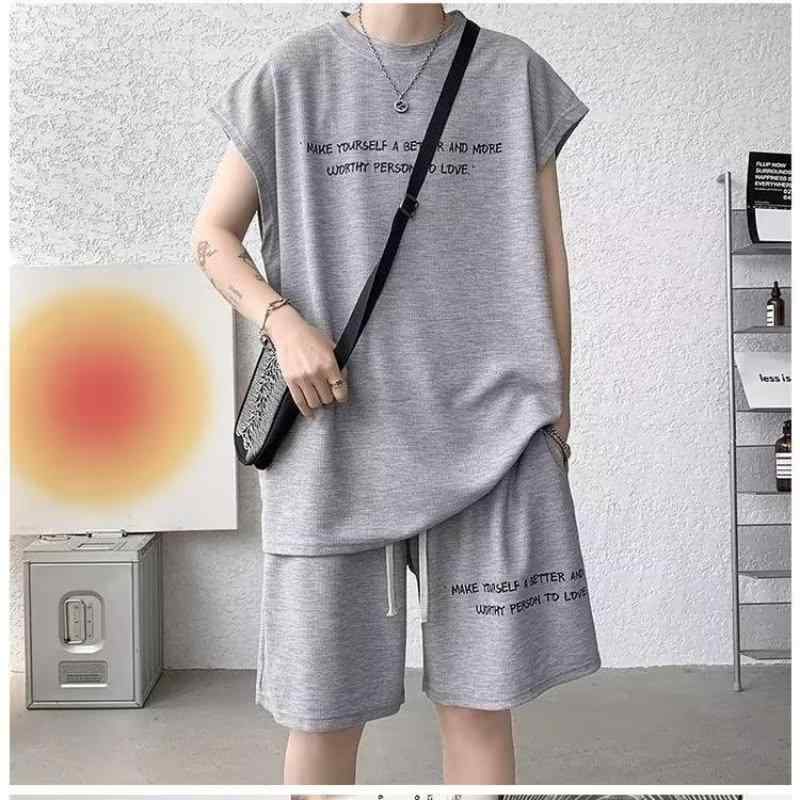 セットアップ メンズ 男性用 スポーツウェア 夏 五分袖 Tシャツ ハーフパンツ 上下セット コットン混紡 運動着 部屋着 ルームウェア ブラック ホワイト グレー・スタイル: スポーツ