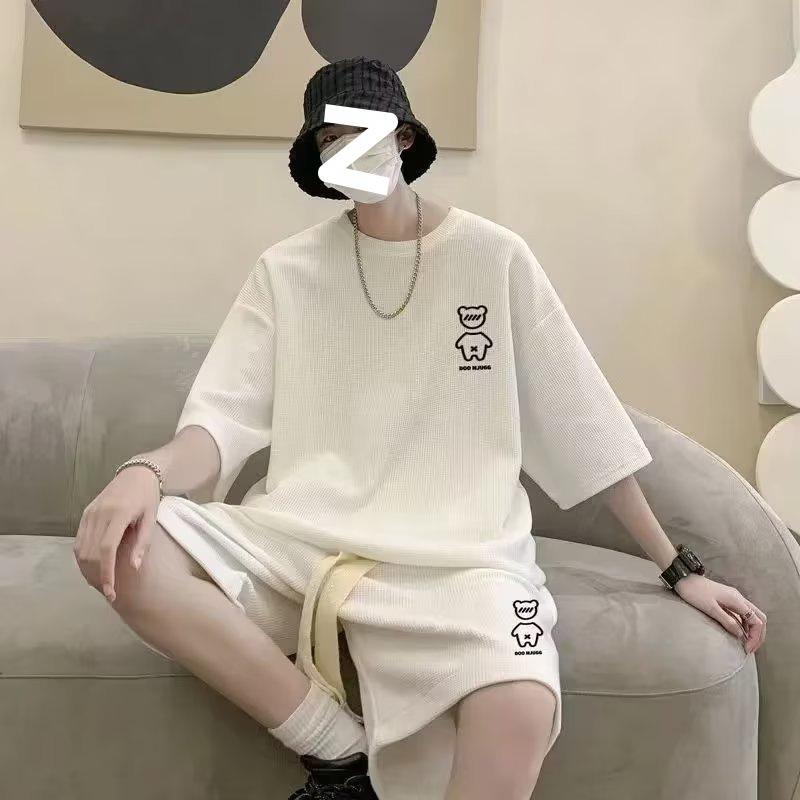 セットアップ メンズ 男性用 Tシャツ 半袖 ハーフパンツ ワッフル 接触冷感 ルームウェア 部屋着 普段使い 春夏 ブラック ホワイト グレー ブルー