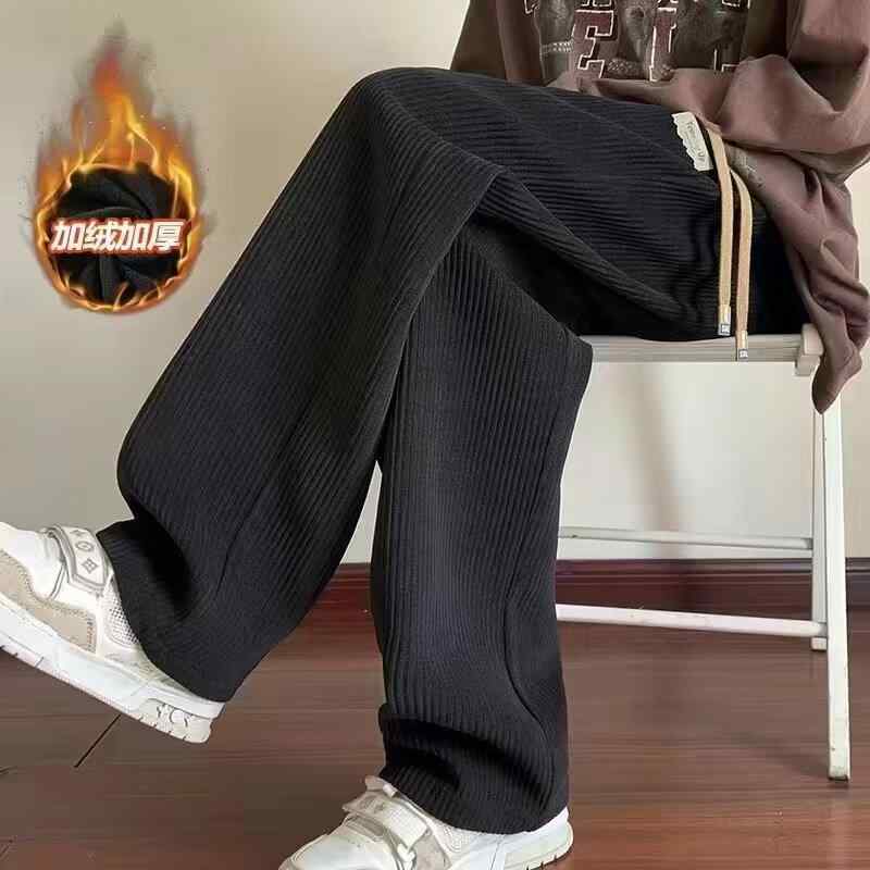 パンツ 男性用 裏起毛 ストレート ゆったり ワイドレッグ 秋冬 ズボン ジャージパンツ 青少年 スポーツ ウェア 伸縮性 ポリエステル ブラック カーキ ベージュ