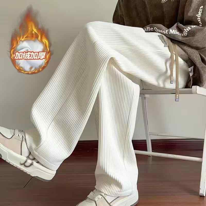 パンツ 男性用 裏起毛 ストレート ゆったり ワイドレッグ 秋冬 ズボン ジャージパンツ 青少年 スポーツ ウェア 伸縮性 ポリエステル ブラック カーキ ベージュ