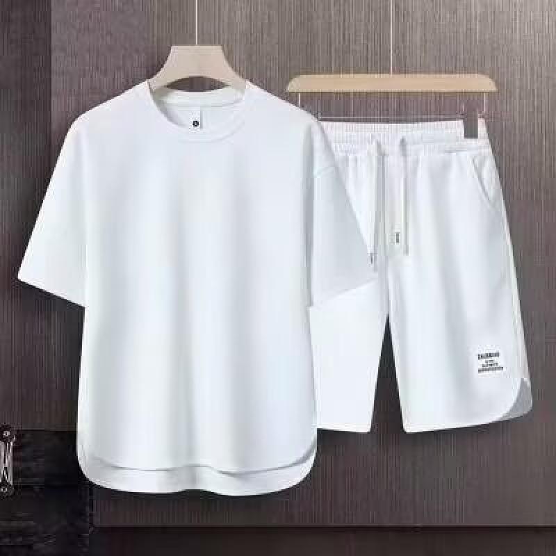 セットアップ メンズ 半袖Tシャツ ハーフパンツ 綿混紡 薄手 ストリート スポーティ 普段使い グレー レッド ブラック ホワイト グリー..