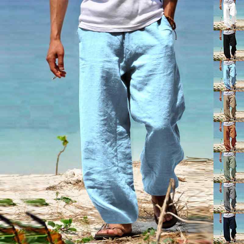 パンツ メンズ 男性用 接触冷感 リネン 麻 混紡 薄手 ルーズフィット ストレート イージーパンツ スポーツ ウェア 部屋着 アウトドア 普段使い 春夏 ブラック グレー ネイビー カーキ(x2)