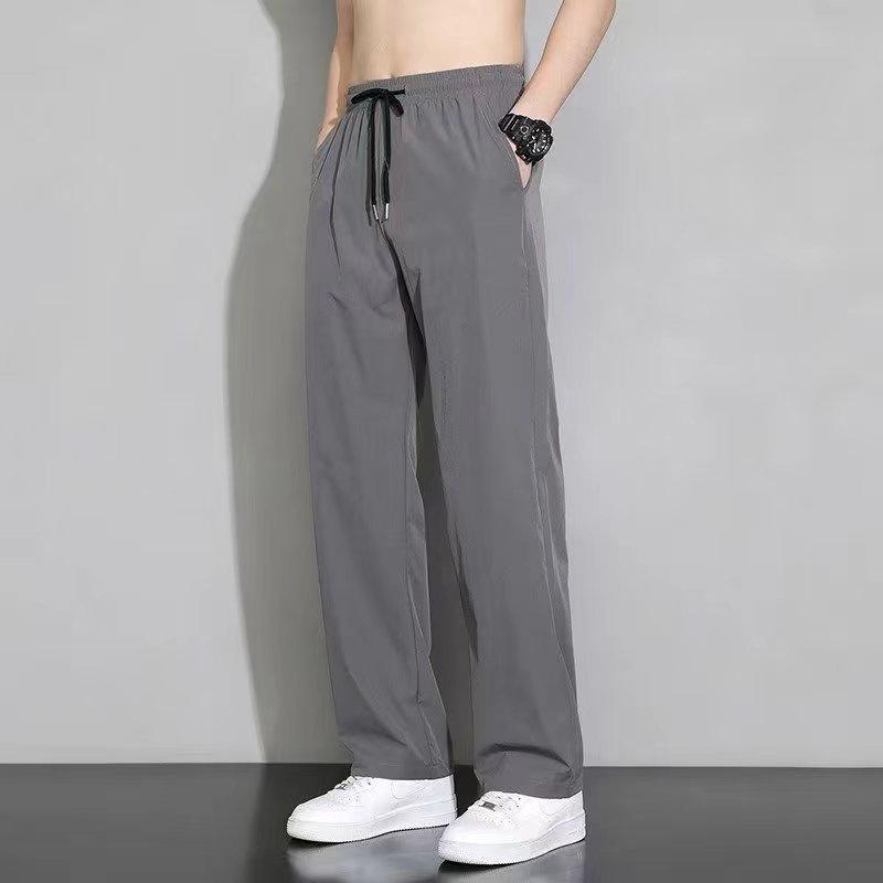 パンツ メンズ 接触冷感 ストレートパンツ イージーパンツ スポーツ ウェア ズボン ポリエステル 無地 薄手 伸縮性 ブラック グレー 春夏