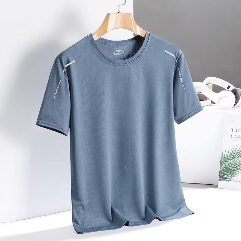 Tシャツ メンズ 薄手 半袖 接触冷感 ポリエステル 無地 丸首 トップス スポーツ ウェア 霧 ब्लू ホワイト ブラック ダークグレー