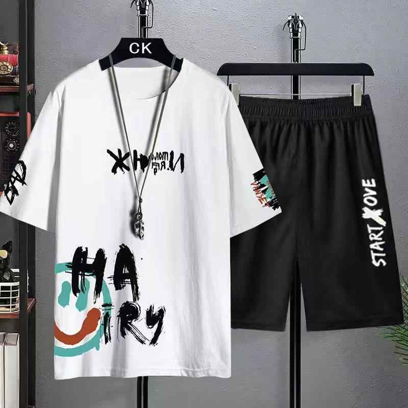Rakuten - メンズ 接触冷感 スポーツ カジュアル セットアップ Tシャツ ショートパンツ ポリエステル 薄手 ルームウェア 普段使い 春夏 ホワイト ブラック ブルー グリーン