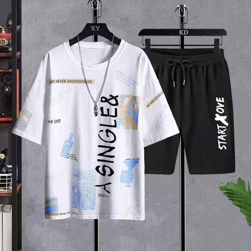 Rakuten - メンズ スポーツウェア カジュアル 半袖 Tシャツ ショートパンツ 上下セット ポリエステル 部屋着 普段使い 韓国