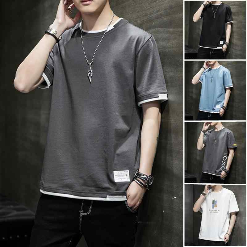 Rakuten - Tシャツ メンズ 半袖 Tシャツ トップス カットソー 配色 ポリエステル 混紡 ゆったり ルーズ カジュアル スタイル 深グレー ホワイト ブラック ブルー イエロー