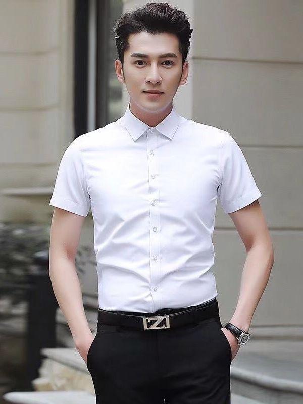 シャツ メンズ 男性用 半袖 ビジネス トップス 形態安定 無地 ポリエステル ホワイト 白 ブラック 黒 ピンク系 ライトブルー ネイビー ..