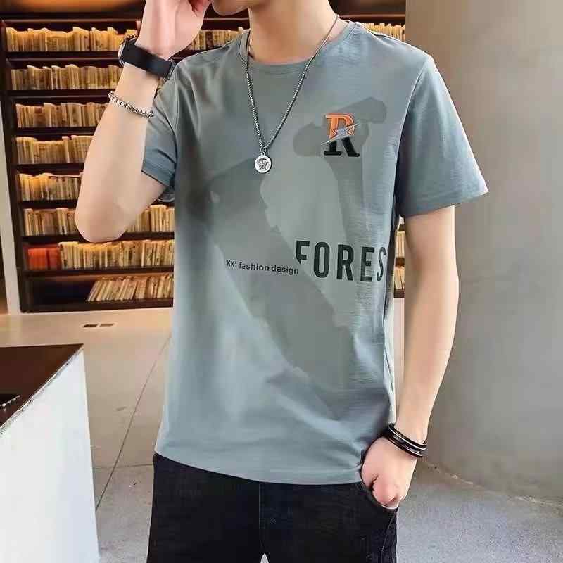 Rakuten - Tシャツ メンズ 半袖 スリムフィット トップス カットソー 丸首 プリント 薄手 接触冷感 スポーツ ブルー ホワイト ブラック