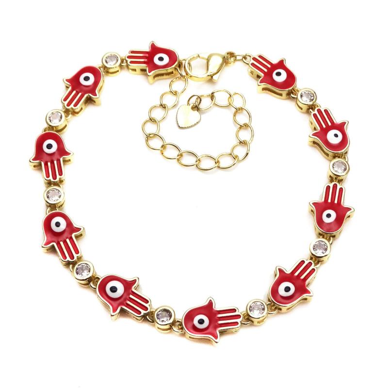 ブレスレット メンズ レディース 悪魔の目 ジルコニア 調節可能 電気メッキ加工 ヒップホップ 手飾り 赤 白 黒