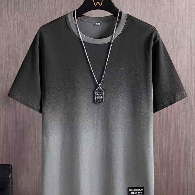 Rakuten - Tシャツ メンズ グラデーション 半袖 トップス ゆったり カジュアル スタイル 普段使い ポリエステル ブラック 浅ブルー 深グレー 白グレー
