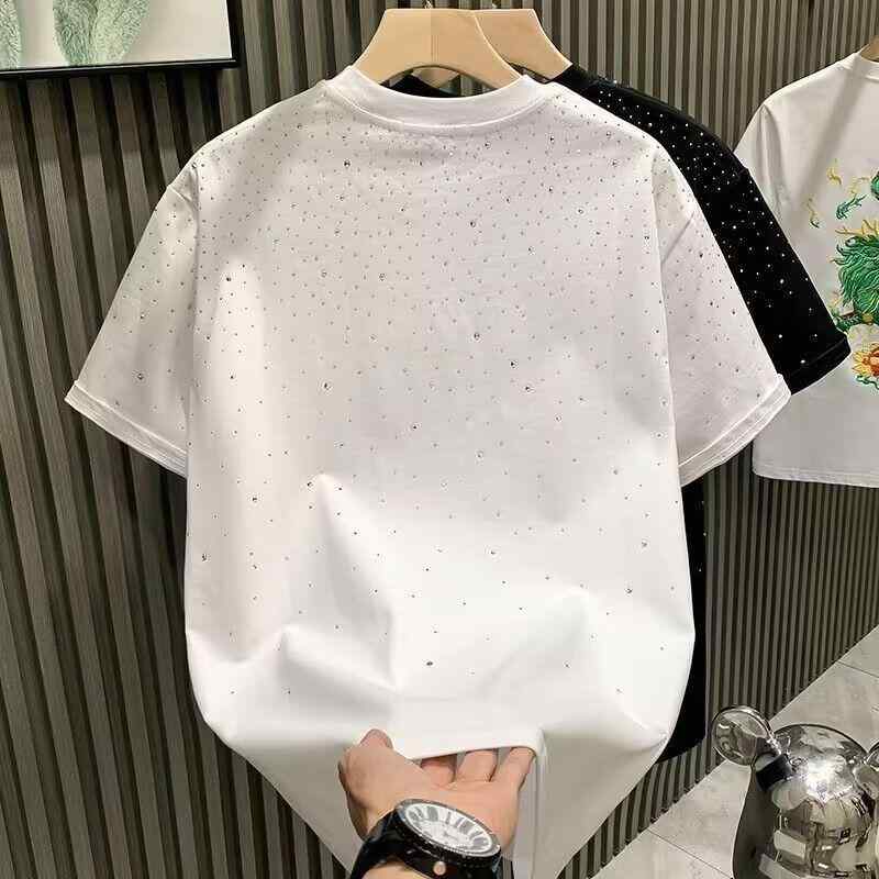 Tシャツ 男性用 コットン 半袖 トップス 満天星 ジルコニア スリムフィット 黒 白 春夏