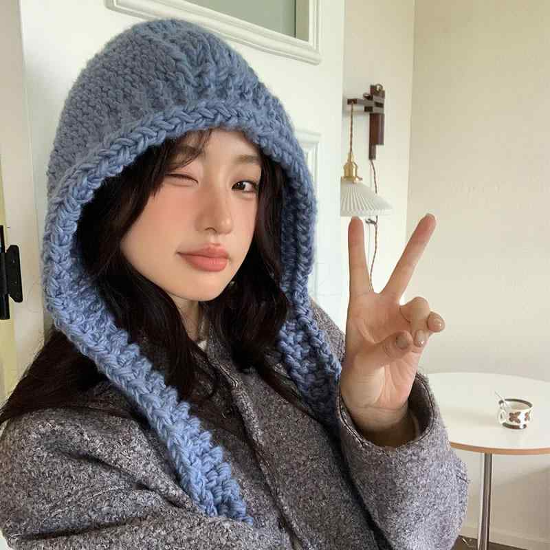 ニット帽 レディース 秋冬 バラクラバ 帽子 手編み 暖かい 防寒 耳あて付き ミストブルー オフホワイト ワインレッド グレー ブラック・製品カテゴリ: ニット帽・対象シーズン: 冬.春.秋・帽子の形状: ドーム型・つばの形状: つばなし・カラー: 霧青(手編み).米白(手編み).ワインレッド(手編み).グレー(手編み).黒(手編み)・サイズ: M（56-58cm）・機能: 保温・スタイル: 韓国・生地: ニット・分類: フレッシュ.スイート・加工: -・流行要素: なし