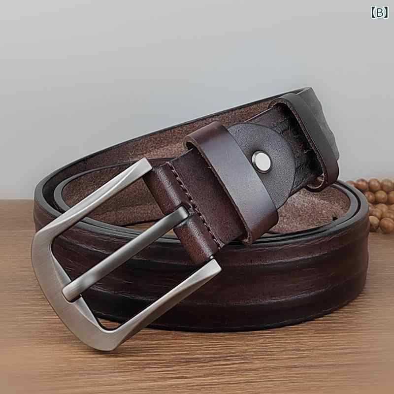 LINEAR shopのベルト 男性用 革 レザー 牛革 カジュアル ビジネス 普段使い 水洗い ウォッシュ加工 ヴィンテージ レトロ ブラック ブラウン ベージュ｜アングル3