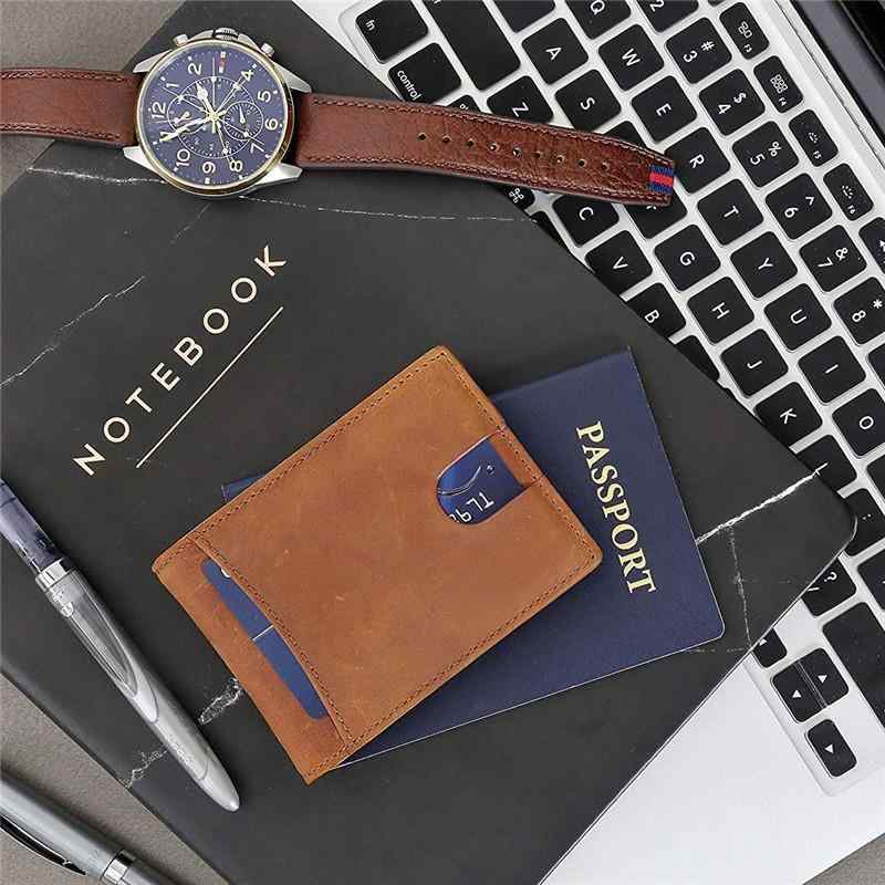 財布 男性用 革 二つ折り 薄型 カードケース ミニ財布 カード入れ 多数 小銭入れなし 札入れ ブルー ブ..