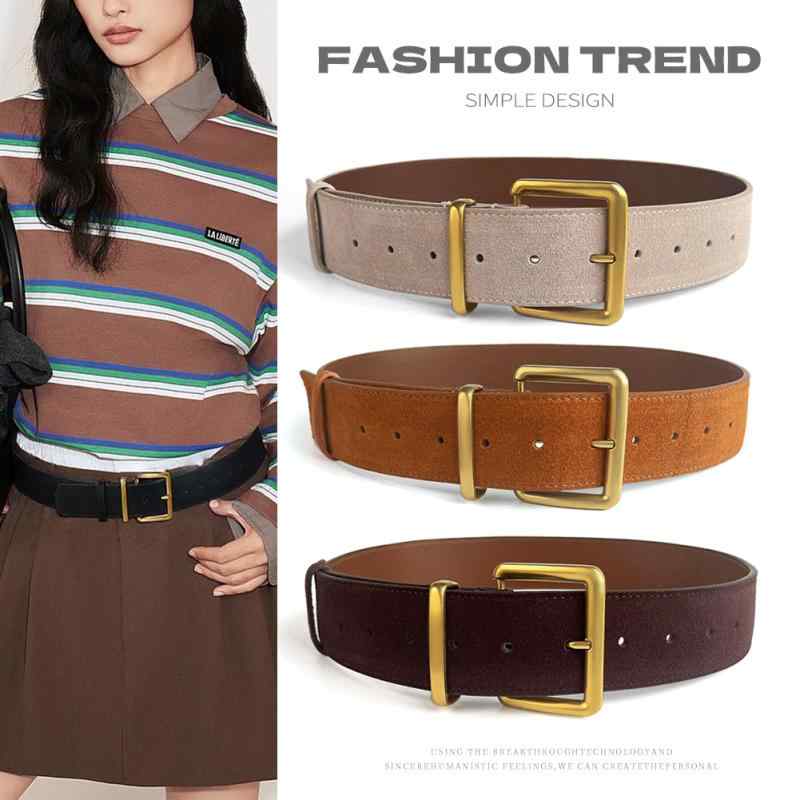 ベルト レディース 革 牛革 スエード レザー 幅広 ウエストマーク ブラック ブラウン ベージュ コーヒー色 抹茶色 オシャレ 高見え